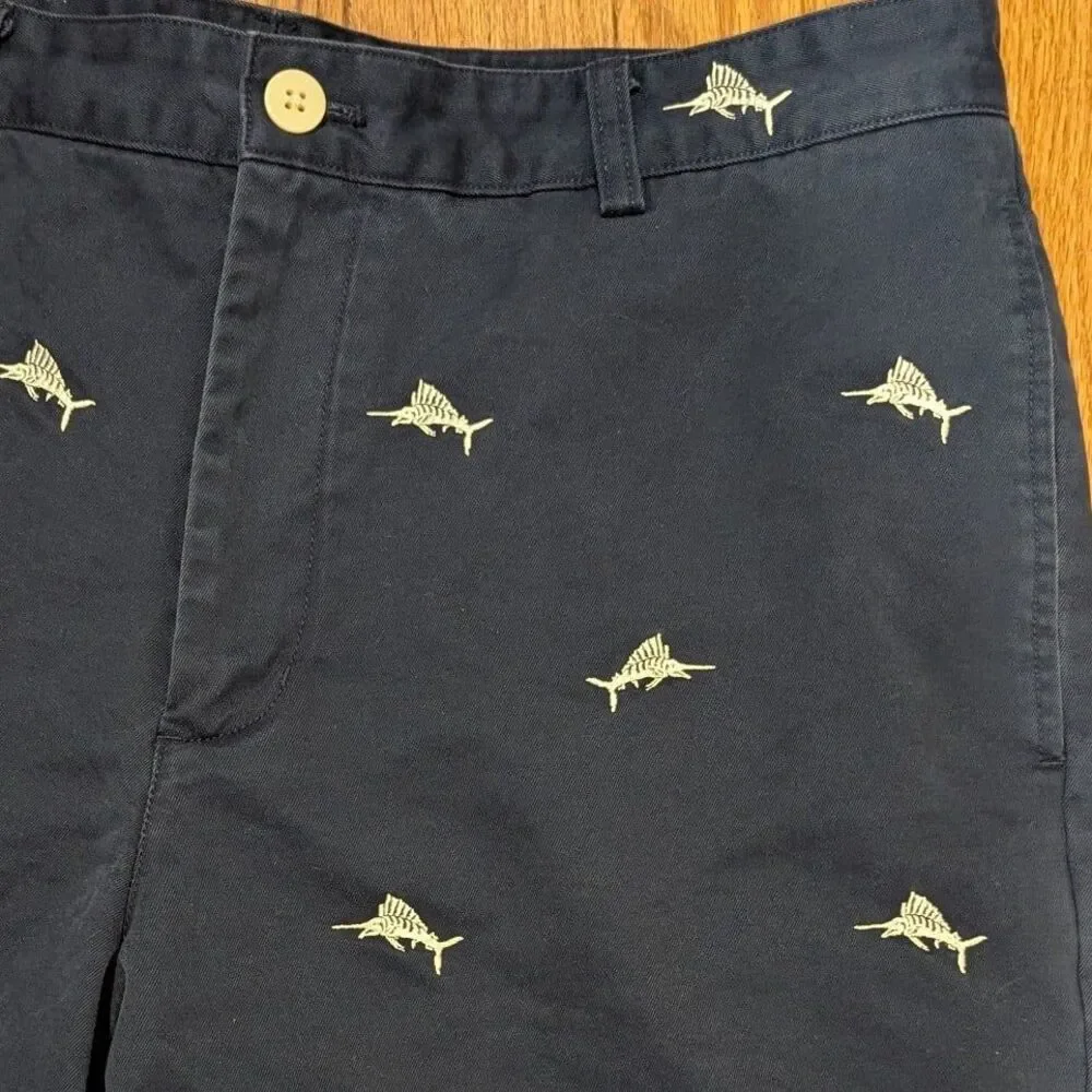 Coastal Fishermam Preppy Vineyard Vines Marlin Embroidered Club Shorts 36 Navy